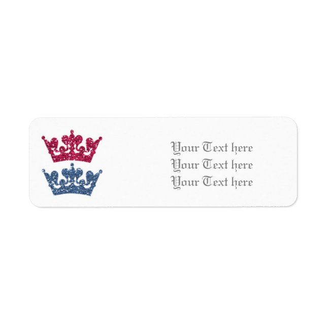 Pink Blue Crown Prince Princess Twins Labels (Front)