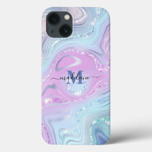 Pink Blue Crystal Marble Iridescent Agate iPhone 13 Case