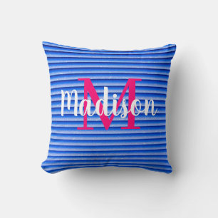 Pink Blue Custom Pillow Monogram Personalized