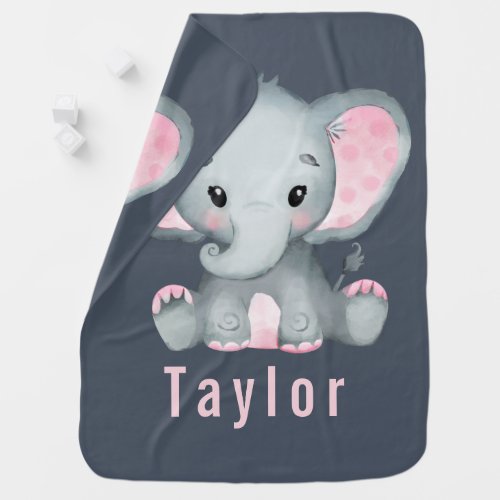 Pink Blue Cute Elephant Double Sided  Baby Blanket