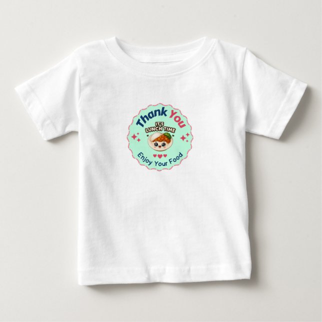 Pink Blue Cute Illustrative Food Business Thank Yo Baby T-Shirt (Front)