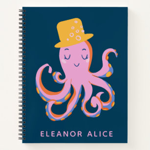 Pink Blue Cute Octopus Dancing Animal Personalized Notebook