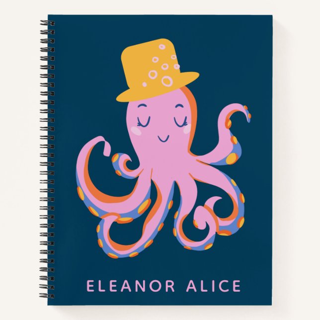 Pink Blue Cute Octopus Dancing Animal Personalized Notebook (Front)