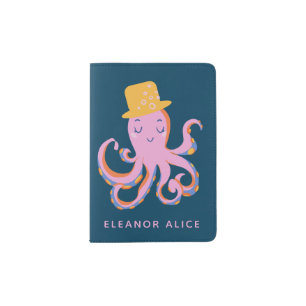 Pink Blue Cute Octopus Dancing Animal Personalized Passport Holder
