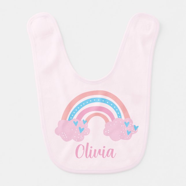 Pink Blue Cute Rainbow Hearts Kids Baby Bib (Front)