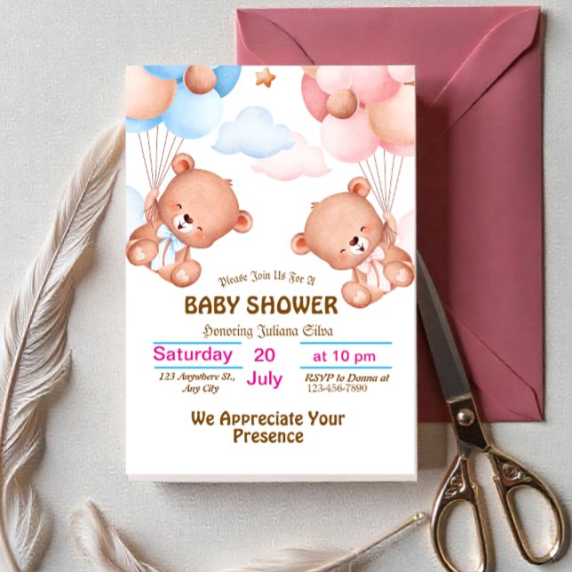 Pink Blue Cute Watercolor Baby Shower Invitation  (Creator Uploaded)