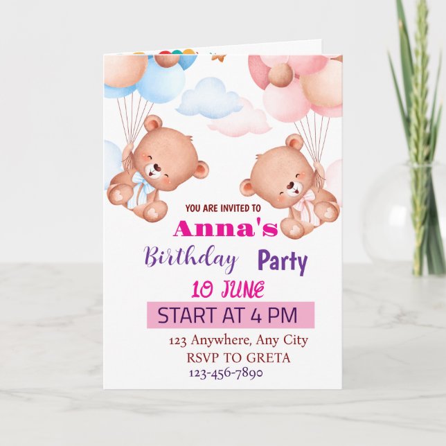 Pink Blue Cute Watercolor Brithday Card (Front)