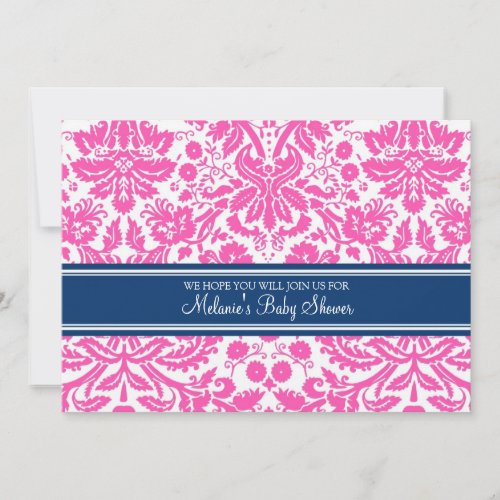 Pink Blue Damask Custom Baby Shower Invitations