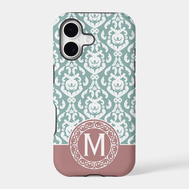 Pink Blue Damask Monogram Iphone Case (Back)