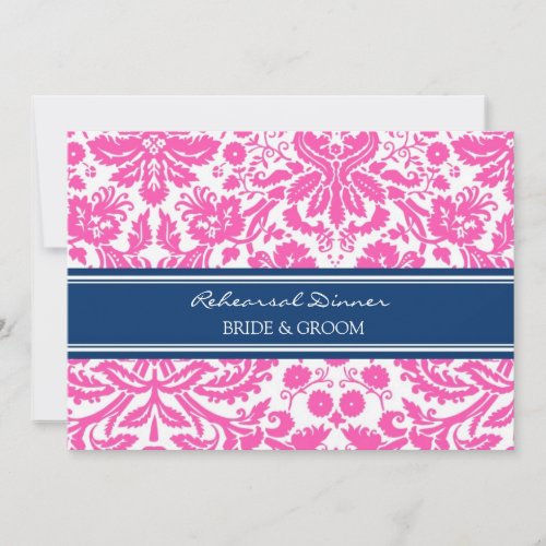 Pink Blue Damask Rehearsal Dinner Party Personalized Announcements