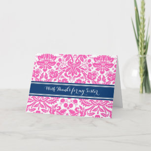 Pink Blue Damask Thank You Bridesmaid Sister