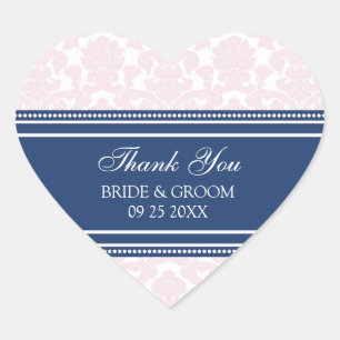 Pink Blue Damask Thank You Wedding Favor Tags
