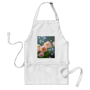 Pink Blue delicate flowers Adult Apron