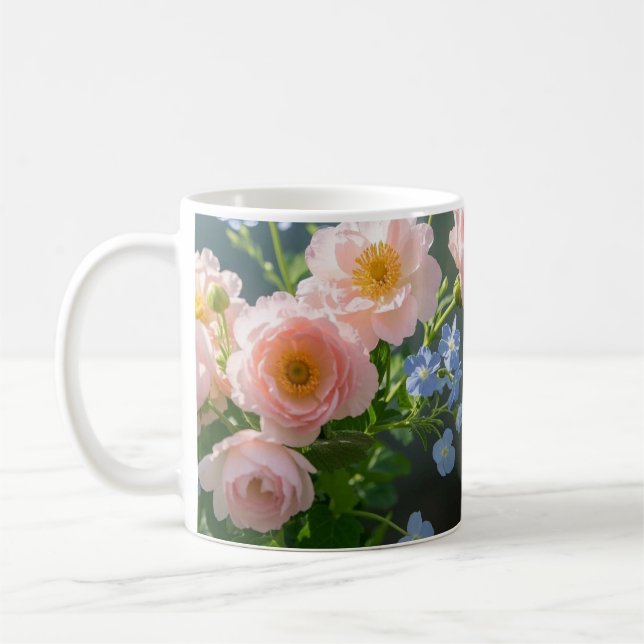 Pink Blue delicate flowers  Coffee Mug (Left)