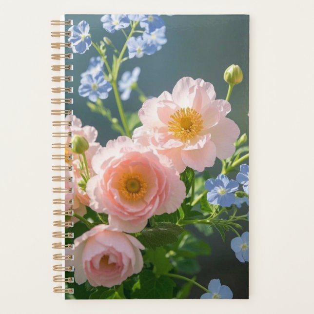 Pink Blue delicate flowers  Planner (Front)