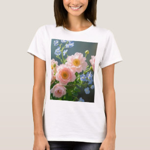 Pink Blue delicate flowers  T-Shirt