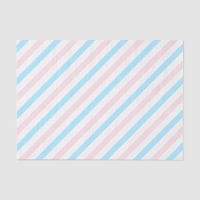 Pink Blue Diagonal Stripes Gender Reveal Tissue Paper (Front)