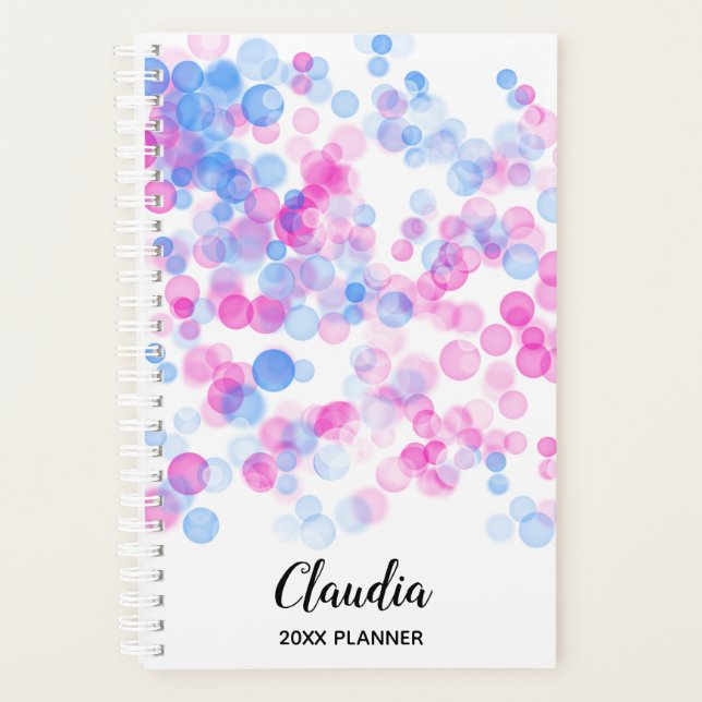 Pink Blue Dots Bokeh Effect | Personalized Planner (Front)