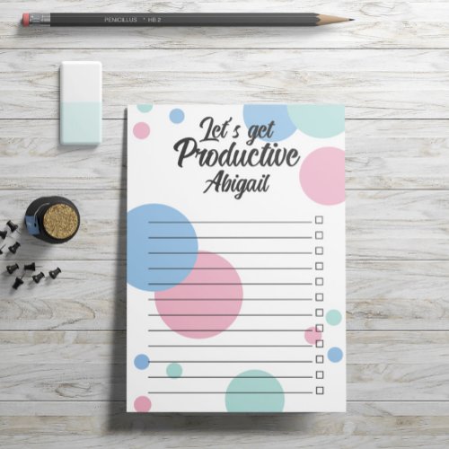Pink Blue Dots Lets Get Productive Checkbox Post_it Notes