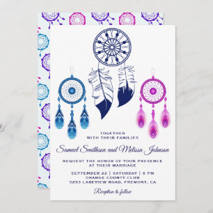 Pink Blue Dream Catcher Wedding Invitation