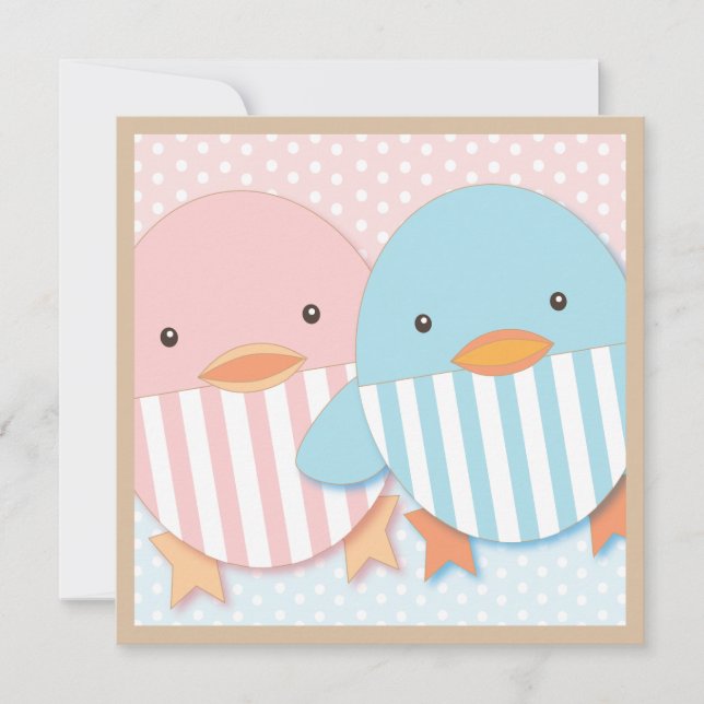 Pink & Blue Ducky Twin Boy & Girl Baby Shower Invitation (Front)