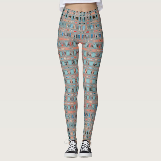 Pink Blue Earth Toned Patterns Leggings (Front)