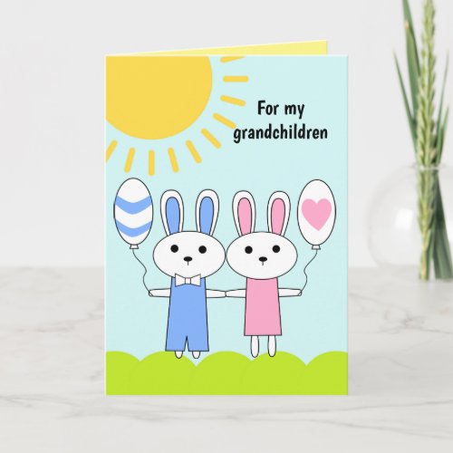 Pink Blue Easter Bunny For My Grandchildren Holida Holiday Card