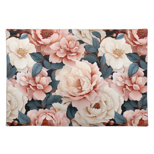 Pink Blue Elegant floral Pattern Blush Cloth Placemat