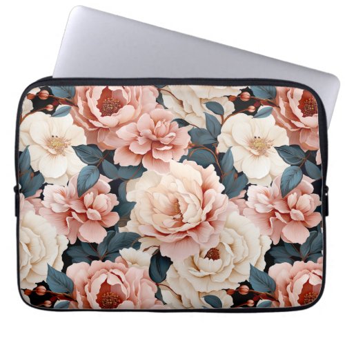 Pink Blue Elegant floral Pattern Blush Laptop Sleeve