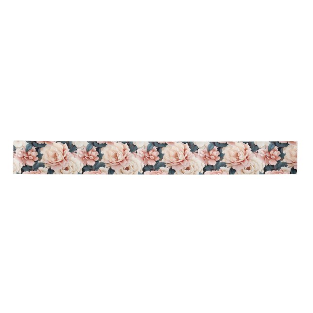 Pink Blue Elegant floral Pattern Blush Satin Ribbon (Front)