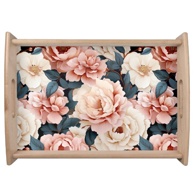 Pink Blue Elegant floral Pattern Blush Serving Tray (Front)