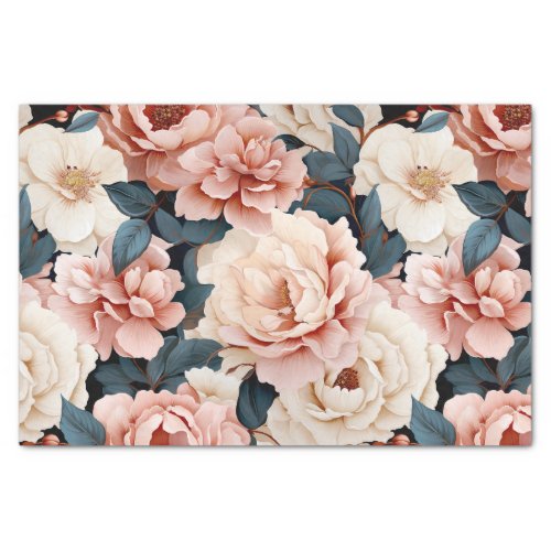 Pink Blue Elegant floral Pattern Blush Tissue Paper