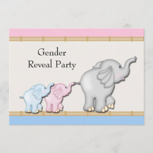 Pink Blue Elephant Gender Reveal Party Invitation