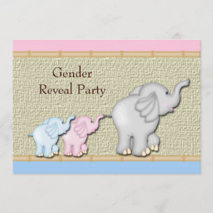 Pink Blue Elephant Gender Reveal Party Invitations