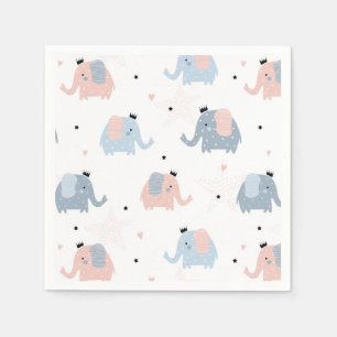 Pink Blue Elephants Girl Boy Baby Shower Cute Napkins