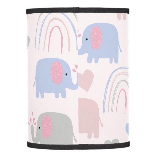 Pink Blue Elephants Rainbows Baby Nursery Lamp Shade (Back)