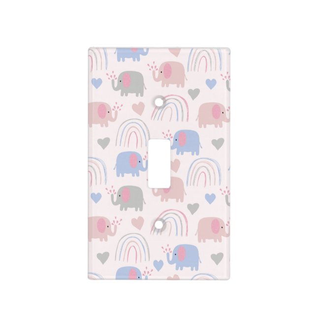 Pink Blue Elephants Rainbows Nursery Baby Light Switch Cover (Front)