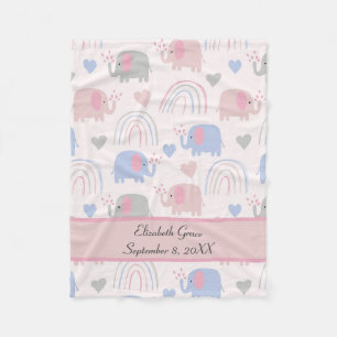 Pink Blue Elephants Rainbows Nursery Fleece Blanket