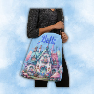 Pink & Blue Fairy Cottage Core Monogram on Blue Crossbody Bag