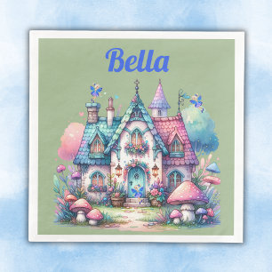 Pink & Blue Fairy Cottage Core Monogram on Green   Paper Dinner Napkins