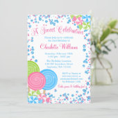 Pink Blue Faux Glitter Candy Birthday Invitations (Standing Front)