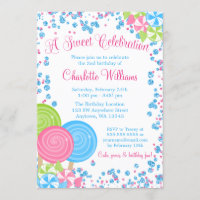 Pink Blue Faux Glitter Candy Birthday Invitations