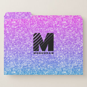 Pink & Blue Faux Glitter Ombre Monogram File Folder