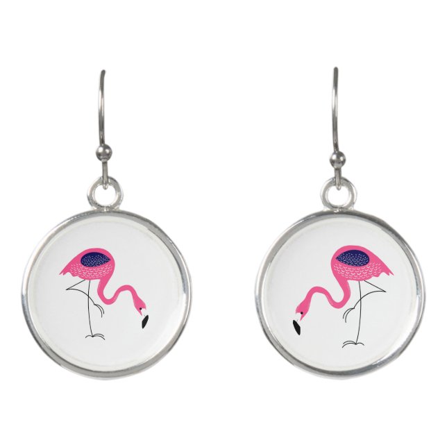 Pink & Blue Flamingos Illustration Earrings (Front)