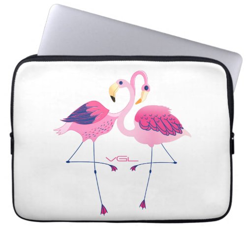 Pink  Blue Flamingos Illustration Laptop Sleeve