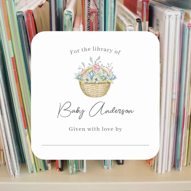 Pink Blue Floral Basket Baby shower bookplate  (Creator Uploaded)