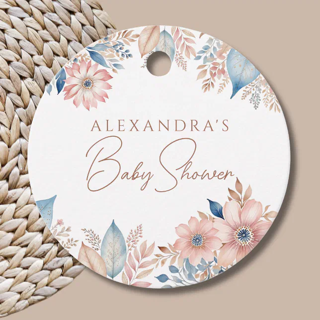 Pink Blue Floral Boho Chic Baby Shower Thank You Favor Tags | Zazzle