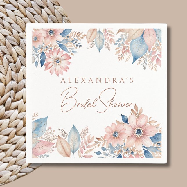 Pink Blue Floral Boho Chic Bridal Shower Napkins (Creator Uploaded)