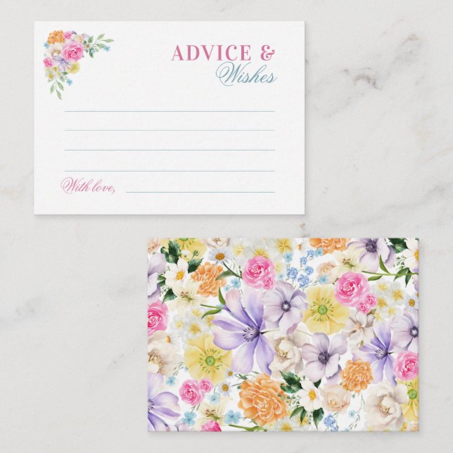 Pink & Blue Floral Bridal Shower Advice and Wishes Enclosure Card (Front/Back)