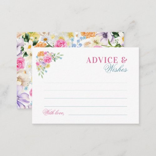 Pink  Blue Floral Bridal Shower Advice and Wishes Enclosure Card